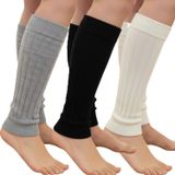 Kışlık Kadın Tozluk Pamuk Örgü Triko Baldır Isıtıcı Leg Warmer 3-Çift (gri siyah ekru)