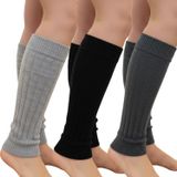Kışlık Kadın Tozluk Pamuk Örgü Triko Baldır Isıtıcı Leg Warmer 3-Çift (gri siyah füme)