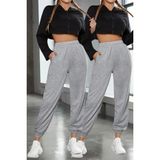 Kışlık Kalın Bol Eşofman Altı Set Ikili 2li Oversize Erkek Kadın Unisex Paçası Lastikli - Gri
