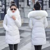 Kışlık Kürklü Kapüşonlu Kadın Şişme Mont - XL - Beyaz