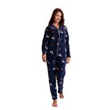 Kışlık Yılbaşı Desenli Kadın Gömlek Polar Pijama Takımı- Geyikli Yılbaşı Pijaması Lacivert M