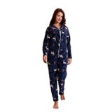 Kışlık Yılbaşı Desenli Kadın Gömlek Polar Pijama Takımı- Geyikli Yılbaşı Pijaması Lacivert XL