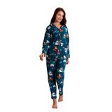 Kışlık Yılbaşı Desenli Kadın Gömlek Polar Pijama Takımı- Geyikli Yılbaşı Pijaması Yesil XL
