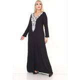 Kısmet Sepeti Kadın Büyük Beden Siyah, Beyaz Dantel Yakalı Viskon Penye Şık Elbise - 4 Siyah - 4XL