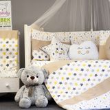 Kistababy Damla Bebek Uyku Seti,%100 Pamuklu Damla Desenli Beşik Uyku Takımı, 60x120 cm, Kahverengi