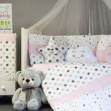 Kistababy Damla Bebek Uyku Seti,%100 Pamuklu Damla Desenli Beşik Uyku Takımı, 60x120 cm, Pembe