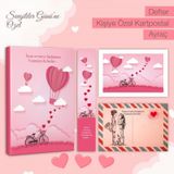 Kitabevi Kişiye Özel Kartpostallı Hediye Seti - Pembe Gökyüzü 128 Sayfa Defter 1 Kartpostal 1 Ayraç