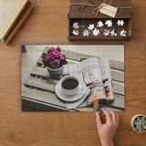 Kitap - Kahve - Çiçek Tasarımı 240 Parça Ahşap Puzzle Ahşap Kutuda MP06634