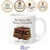 Kitap Kurdu Edebiyat Tutkunu Baskılı Porselen Kupa Bardak Kitapsever Hediye