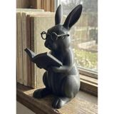 Kitap Kurdu Tavşan Biblosu - Bilge Tavşan Heykelciği - Çalışma Masası ve Kitaplık İçin Zarif Dekoratif Figür Reading Rabbit - Intellectual Bunny Figurine