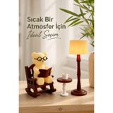 Kitap Okuyan Ayıcık Biblo Lamba Seti - Retro Tasarım Dekoratif Gece Lambası + Mum Hediye