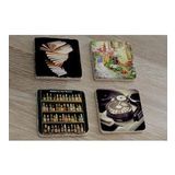Kitaplar Sokak Bira Şişeleri ve Fotoğraf Makinesi Doğal Taş Bardak Altlığı 4'lü set - Natural Stone Coasters