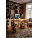 Kitaplıklı Bilgisayar Masası Raflı Çalışma Masası Modern Dekoratif Ofis Mobilyası Atlantik Çam