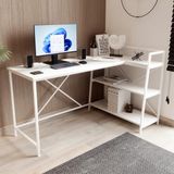 Kitaplıklı Çalışma Masası Bilgisayar Masası L Masa - 60*150 Cm - Beyaz