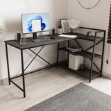 Kitaplıklı Çalışma Masası Bilgisayar Masası L Masa - Siyah - 60*150 Cm