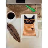Kitçan Bez Kitap ve Defter Çantası Krem Zemin Kedi Baskılı 17X24 cm | Kalemlik Gözlü | Kapaklı - 1 Adet - Ekru