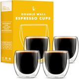 Kitchables 4'lü Espresso Bardak Seti, 76 ml - Dayanıklı Çift Duvarlı Espresso Shot Bardağı - Nespresso Makineleri ile Uyumlu Expresso Shots Kupası - demitasse bardaklar - Tasas De Café Expreso
