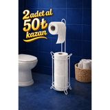 KITCHBATH Beyaz Banyo Düzenleyici Yedekli Ayaklı Tuvalet Kağıtlığı, WC Kağıtlık Askısı Organizeri Askılığı