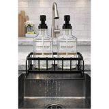 KITCHBATH Metal Stantlı Tezgah Üstü Cam Sıvı Sabunluk Seti, İkili Mutfak Standlı Bulaşık Deterjanlık 500 ml
