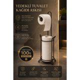 KITCHBATH Siyah Banyo Düzenleyici Yedekli Ayaklı Tuvalet Kağıtlığı, WC Kağıtlık Askısı Organizeri Askılığı