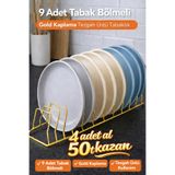 KITCHBATH Tezgah Üstü 9 Bölmeli Gold Bulaşıklık Düzenleyici, Paslanmaz Tabaklık Kurutmalık Organizer Teli