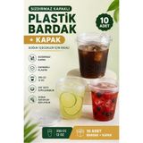 Kitchen Beauty 10 Adet 350 cc Kapaklı Sert Plastik Bardak Pet Bardak Limonata Soğuk İçecek Kahve Latte Bardağı
