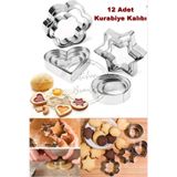 Kitchen Beauty 12 Adet Paslanmaz Çelik Kurabiye Kalıbı Kalp,Yıldız,Çiçek,Yuvarlak Kek,Bisküvi Kurabiye Kalıbı