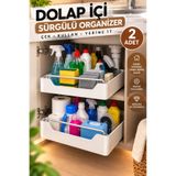 Kitchen Beauty 2 Adet Dolap İçi Raylı Organizer Raf Sürgülü Çekmece Düzenleyici Ve Saklama Rafı Mutfak Banyo Kiler Düzenleyici
