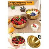 Kitchen Beauty 2 Adet Gold Paslanmaz Çelik Salata Kasesi 15 Cm Gold Çorba Kasesi Şık Meyve Sunumluk Tabak