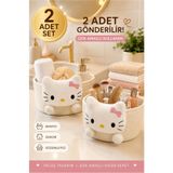 Kitchen Beauty 2 Adet Hello Kitty El İşleme Peluşlu Çok Amaçlı Hasır Sepet, Banyo Sepeti, Dekor Sepet, Havlu Sepeti