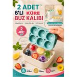 Kitchen Beauty 2 Adet Kapaklı Yuvarlak 6 Bölmeli Premium Buz Kalıbı Buzluk Kokteyl Sunum Buz Kalıbı Et Suyu Kalıbı