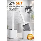 Kitchen Beauty 2 Adet Kendinden Yapışkanlı Silikon Banyo Tuvalet Klozet Temizleme Fırçası Ve Tutucu Beyaz Renk
