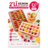 Kitchen Beauty 2'li Silikon Buz Kalıbı Seti 36'lı Ayıcık Şeklinde Buz Jelibon Kalıbı Ve Kalp Buz Kalıbı Buzluk