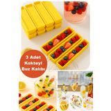 Kitchen Beauty 3 Adet Dikdörtgen Kapaklı Çubuk Şekilli Silikon Buz Kalıbı Kahve Kokteyl Içecek Sunum Buzluk 13 cm