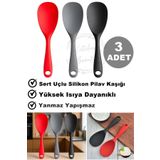 Kitchen Beauty 3 Adet Ultra Sert Uçlu Silikon Servis Pilav Tatlı Kaşığı Kaşık Seti Asılabilir Kaşık Yanmaz Yapışmaz