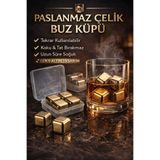 Kitchen Beauty 4 Adet Paslanmaz Çelik Gold Buz Kalıbı Viski Soğutma Taşı Yeniden Kullanılabilir Buz Viski Taşı