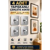 Kitchen Beauty 4 Adet Yapışkanlı Askı Vidalı Çerçeve Askısı Şeffaf Güçlü Iz Bırakmaz Tablo Askısı Duvar Delmeden