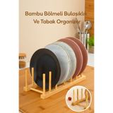 Kitchen Beauty Bölmeli Bambu Tabak ve Kapak Düzenleyici | Çok Amaçlı Mutfak Organizer Bulaşıklık Standı