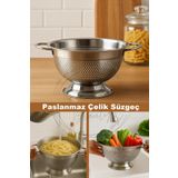 Kitchen Beauty Büyük Boy Paslanmaz Çelik Makarna Süzgeci Dayanıklı Geniş Kevgir Sebze Yıkama Süzgeci