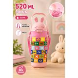 Kitchen Beauty Çocuk Matara Suluk 520Ml Pipetli Sızdırmaz Kapaklı Taşıma Askılı Matematik İşlemli Suluk