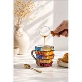 Kitchen Beauty El Yapımı Sanatsal 3 Boyutlu Kitap Şeklinde Cam Kupa Renkli Tasarım Kahve Çay ve Soğuk İçecek Bardak