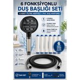 Kitchen Beauty Filtreli Duş Başlığı | 6 Adet Yedek Filtre | Silikon Hortum | Kireç Önleyici | Su Arıtıcı | Klor Arıtıcı | 6 Fonksiyonlu Duş Seti