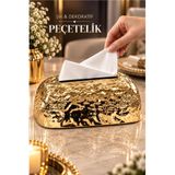 Kitchen Beauty Gold Plastik Darbeli Tasarım Peçetelik Dekoratif Modern Lüks Masa Üstü Organizer Düz Taban