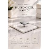 Kitchen Beauty Gümüş Detaylı Doğal Mermer Banyo Gider Kapağı 10x10 cm Paslanmaz Çelik Detaylı - 1 Adet