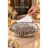 Kitchen Beauty Gümüş Renk Plastik Darbeli Tasarım Peçetelik Dekoratif Modern Lüks Masa Üstü Organizer