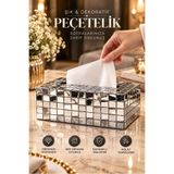Kitchen Beauty Gümüş Renk Plastik Mozaik Tasarım Peçetelik Dekoratif Modern Lüks Masa Üstü Organizer