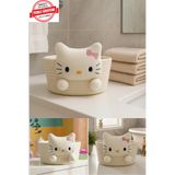 Kitchen Beauty Hello Kitty Peluşlu Çok Amaçlı Hasır Sepet, Banyo Sepeti, Dekor Sepet, Havlu Sepeti