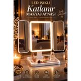Kitchen Beauty Katlanabilir Led Işıklı Makyaj Aynası Dokunmatik Ayarlanabilir Masa Üstü Makyaj Aynası Makyaj Standlı