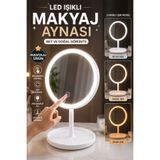 Kitchen Beauty Led Işıklı Makyaj Aynası 3 Renk Işık Dokunmatik Ayarlanabilir Yuvarlak Masa Üstü Makyaj Aynası Usb Şarjlı