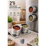 Kitchen Beauty Modern Paslanmaz Çelik Standlı 2’li Mıknatıslı Baharatlık Seti | Şık Baharatlık Takımı Düzenli Mutfak